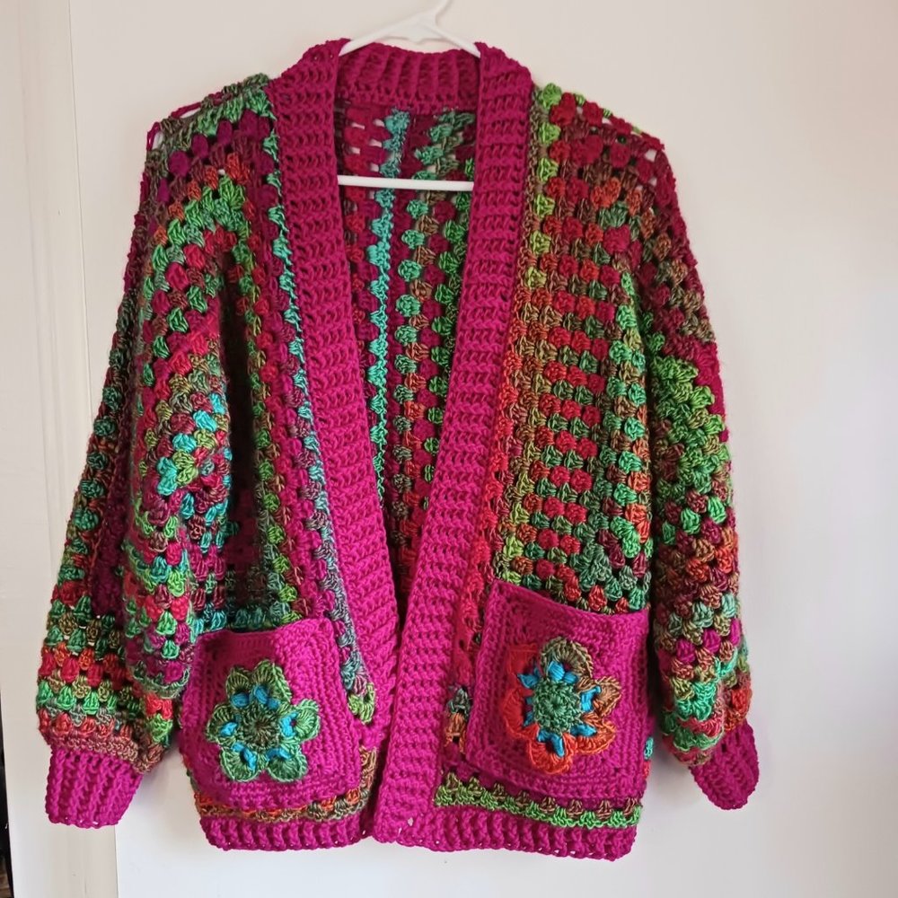 Small Crochet Cardigan, Jewel Toned Sweater, Colorful Cardigan